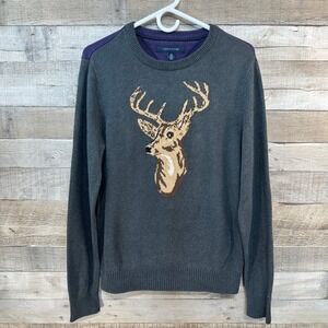 Tommy Hilfiger Deer Buck Graphic Sweater Purple‎ Grey Elbow Patches Women S/P